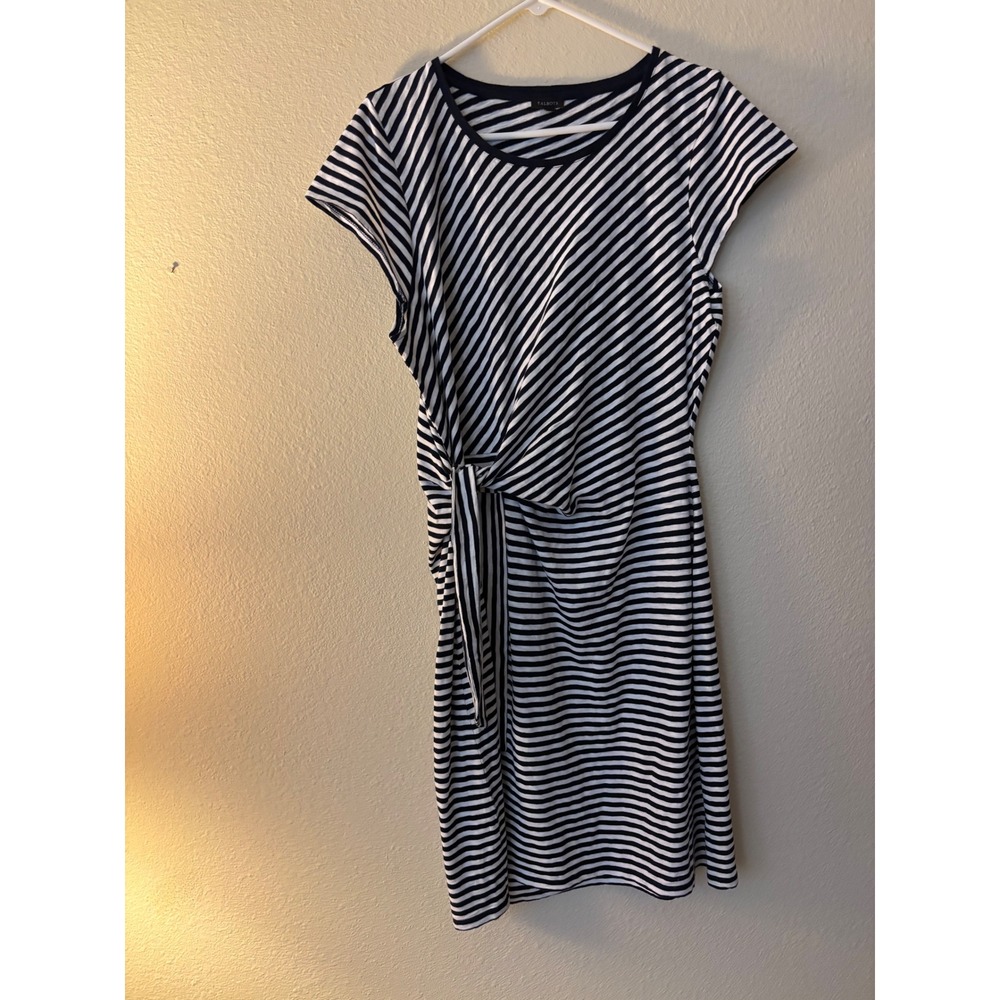 Talbots Navy Blue White Striped Side Tie Cotton Jersey Dress XL 
A1221